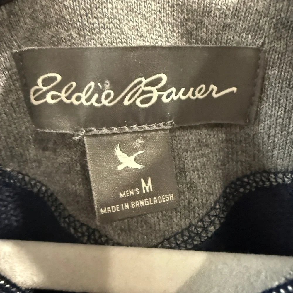 Eddie Bauer Men's Blue Cotton Quarter Zip Sweater Medium Office Business Casual